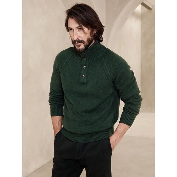 ✨BANANA REPUBLIC PIERRO WOOL DARK JUNIPER GREEN SZ LARGE SWEATER✨ - Picture 1 of 7